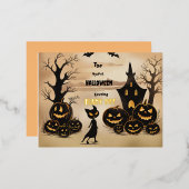 「壁のハロウィンの時の黒猫」 箔シーズンポストカード (正面/裏面)