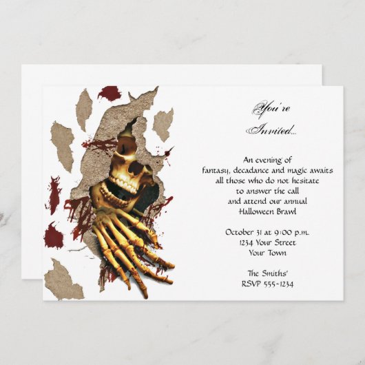 壁のハローウィンパーティを通って引き裂く骨組 招待状 (正面/裏面)