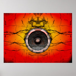 壁のポスターに音楽のスピーカーを貼る ポスター