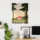 壁のポスター森林風景、森の中の家 ポスター (ホームオフィス)