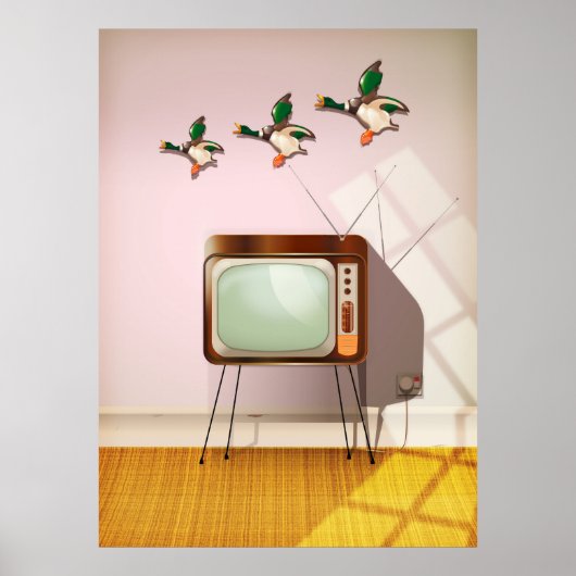 壁の上の磁器のアヒル ポスター (正面)