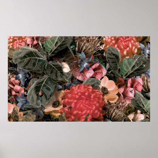 壁の壁画。花と植物の茎 ポスター (正面)