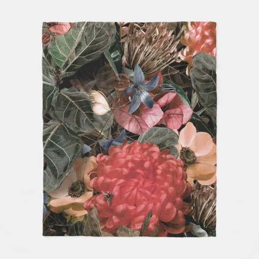 壁の壁画。花と植物 フリースブランケット (正面)