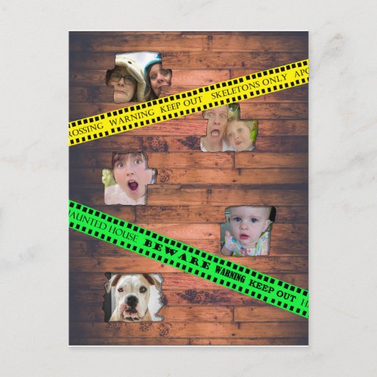 壁の後ろに閉じ込められたハロウィーン用注意テープ ポストカード (正面)