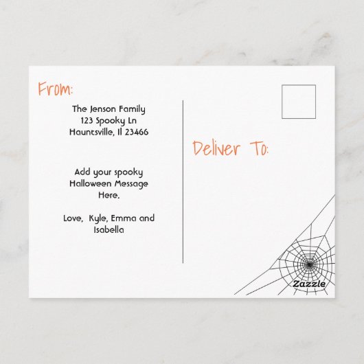 壁の後ろパーソナライズされたに閉じ込められたフォトハロウィーン ポストカード (裏面)