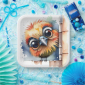 壁の水色の鳥 ペーパープレート (パーティー)