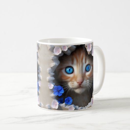 壁の穴から覗くかわいい子猫 コーヒーマグカップ (正面右)
