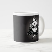壁の穴から顔を出すかわいいエイリアン ジャンボコーヒーマグカップ (正面右)