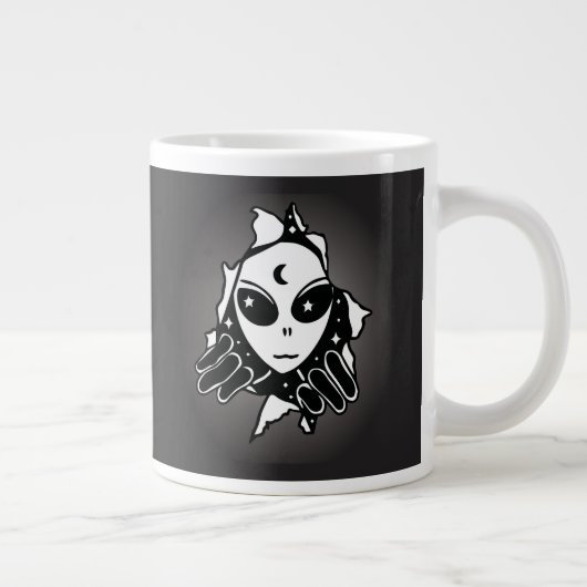 壁の穴から顔を出すかわいいエイリアン ジャンボコーヒーマグカップ (右)