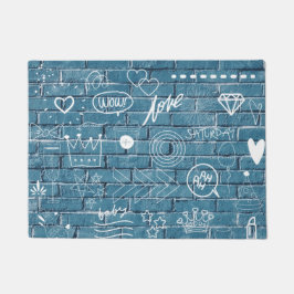 壁の美しい落書き緑の書道 ドアマット