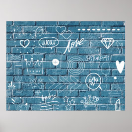 壁の美しい落書き緑の書道 ポスター