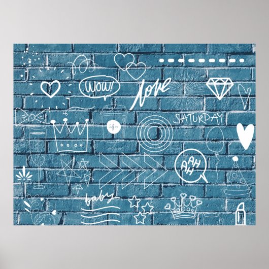 壁の美しい落書き緑の書道 ポスター (正面)