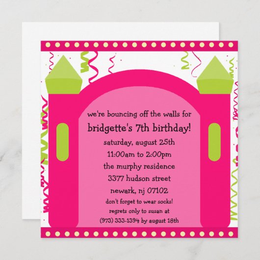 壁の跳ね返りが、家の誕生日パーティーを跳ね返す 招待状 (正面/裏面)