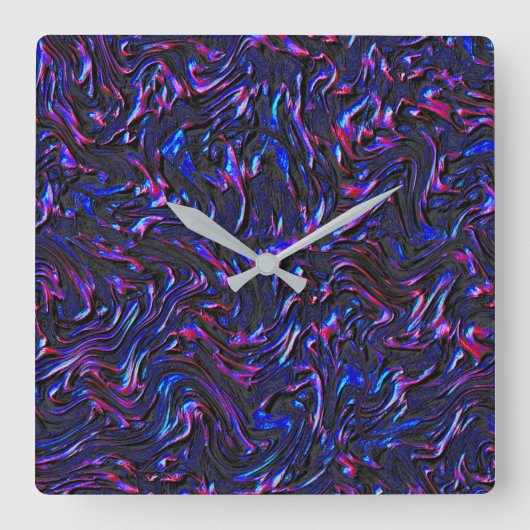 壁の青とピンクのテクスチャのように見える スクエア壁時計 (正面)
