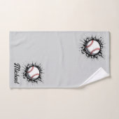 壁をパーソナライズされた突破する野球ボール バスタオルセット (ハンドタオル)