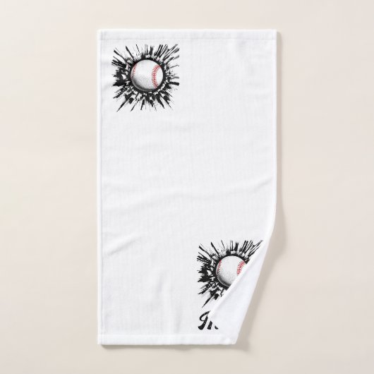 壁をパーソナライズされた突破する野球ボール バスタオルセット (ハンドタオル)