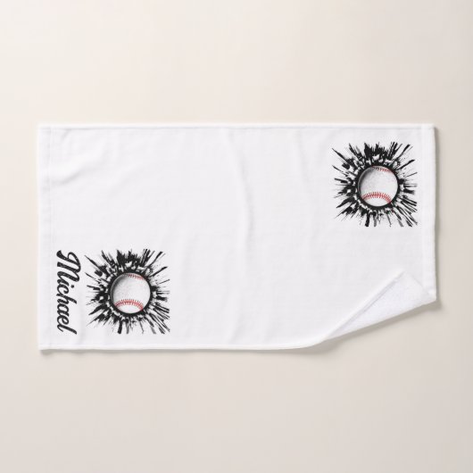 壁をパーソナライズされた突破する野球ボール バスタオルセット (ハンドタオル)