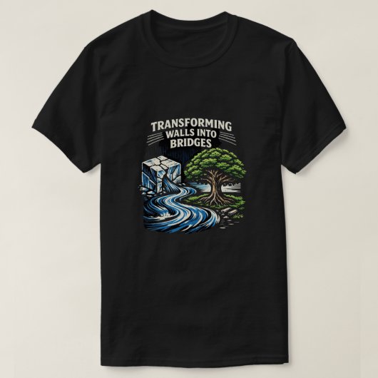 壁を橋に変える 木版画 Tシャツ (デザイン正面)