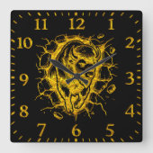 壁を突き破るバイソン スクエア壁時計 (正面)