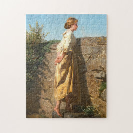 壁を見下ろす美しい女性(ヴィンテージ) ジグソーパズル