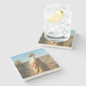 壁を見下ろす美しい女性(ヴィンテージ) ストーンコースター (横)