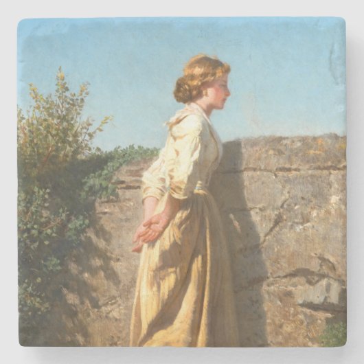 壁を見下ろす美しい女性(ヴィンテージ) ストーンコースター (正面)