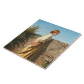 壁を見下ろす美しい女性(ヴィンテージ) タイル (側面)