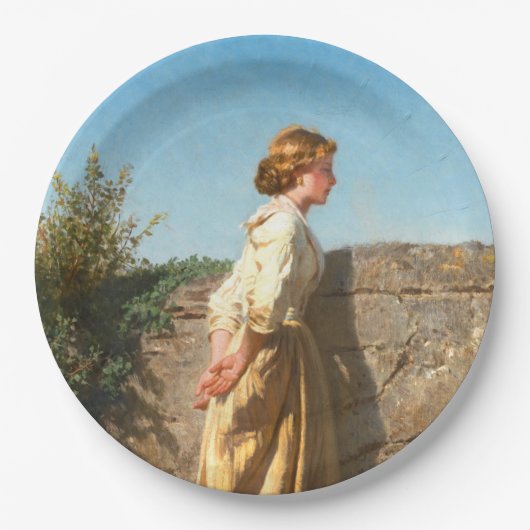 壁を見下ろす美しい女性(ヴィンテージ) ペーパープレート (正面)