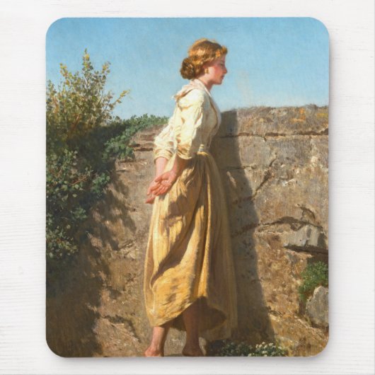 壁を見下ろす美しい女性(ヴィンテージ) マウスパッド (正面)