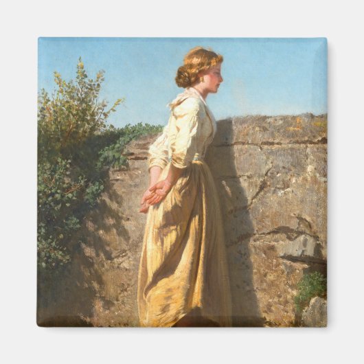 壁を見下ろす美しい女性(ヴィンテージ) マグネット (正面)