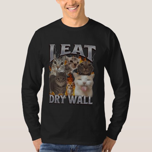 壁を食べちゃう面白い猫のミーム 盗作 グラフィック Tシャツ (正面)