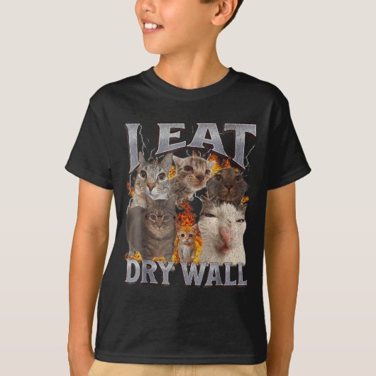 壁を食べちゃう面白い猫のミーム 盗作 グラフィック Tシャツ (正面)