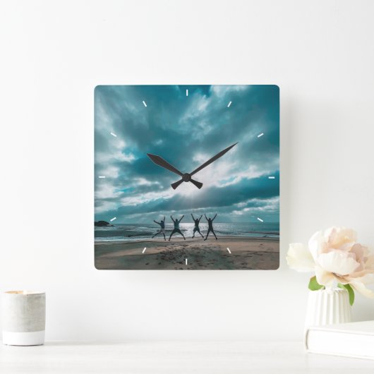 壁カスタム時計(自分の写真や文字を追加) スクエア壁時計 (ホーム)