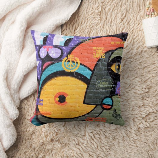 壁グラフィティアイズ平和と愛のメッセージ枕 クッション (ブランケット)