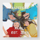 壁パーソナライズされた時計の家族またはカップルの写真 スクエア壁時計 (正面)