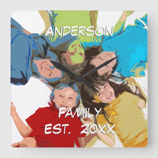 壁パーソナライズされた時計の家族またはカップルの写真 スクエア壁時計 (正面)