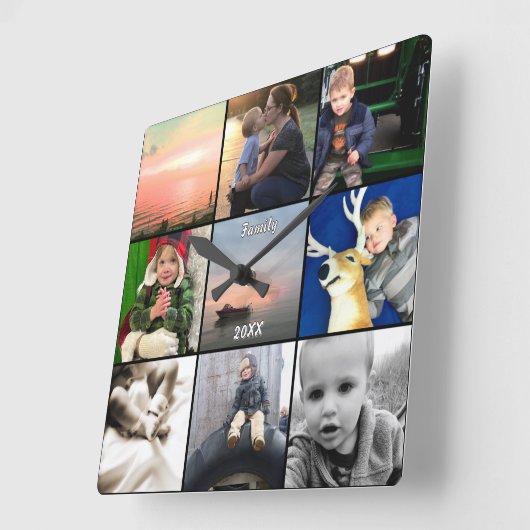 壁パーソナライズされた時計の家族またはカップルの写真 スクエア壁時計 (傾斜)