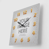 壁パーソナライズされた時計の正方形フォト金ゴールド番号 スクエア壁時計 (傾斜)