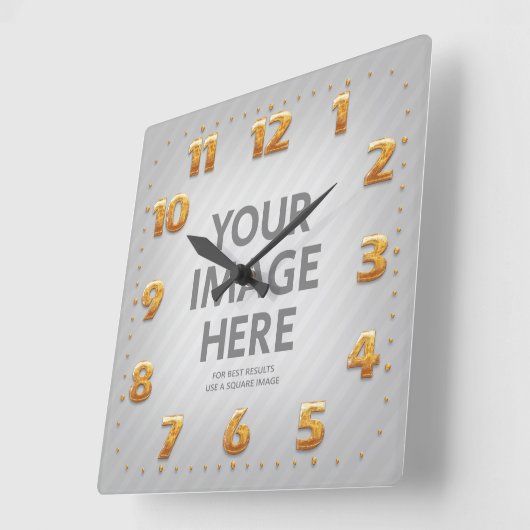 壁パーソナライズされた時計の正方形フォト金ゴールド番号 スクエア壁時計 (傾斜)