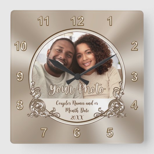 壁パーソナライズされた時計の結婚贈り物、シャワーまたは スクエア壁時計 (正面)