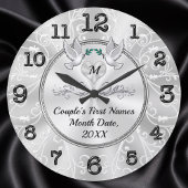 壁パーソナライズされた時計の結婚贈り物、愛の鳥 ラージ壁時計