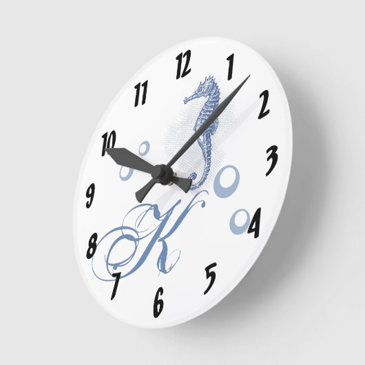 壁パーソナライズされた時計シーホース海ビーチ水 ラウンド壁時計 (傾斜)