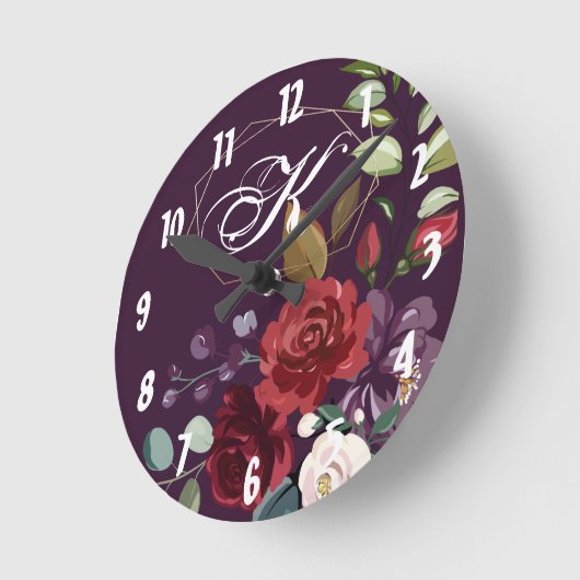 壁パーソナライズされた時計プラムパープルバラ金ゴールド地域 ラウンド壁時計 (傾斜)