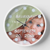 壁パーソナライズされた時計ベビーの名前と誕生日 壁時計 (正面)