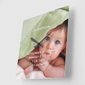 壁パーソナライズされた時計ベビーの名前誕生の状態 スクエア壁時計 (傾斜)