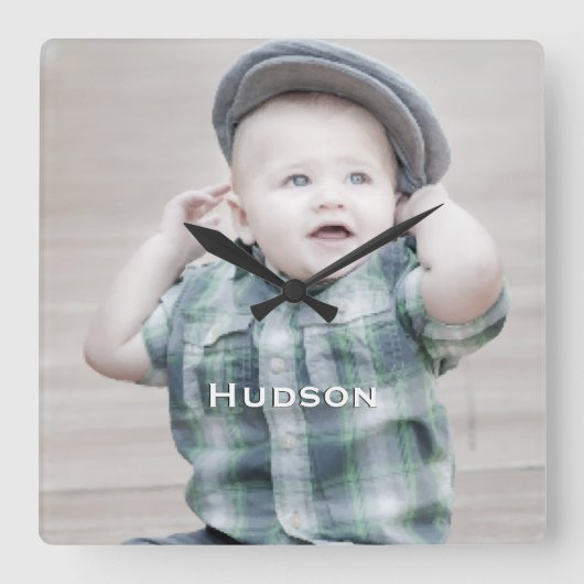 壁パーソナライズされた時計ベビー写真 スクエア壁時計 (正面)