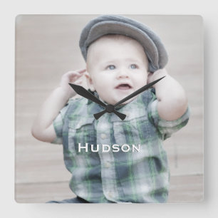 壁パーソナライズされた時計ベビー写真 スクエア壁時計