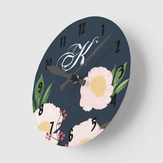 壁パーソナライズされた時計ホワイトフローラ花オンDa ラウンド壁時計 (傾斜)