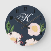 壁パーソナライズされた時計ホワイトフローラ花オンDa ラウンド壁時計 (正面)
