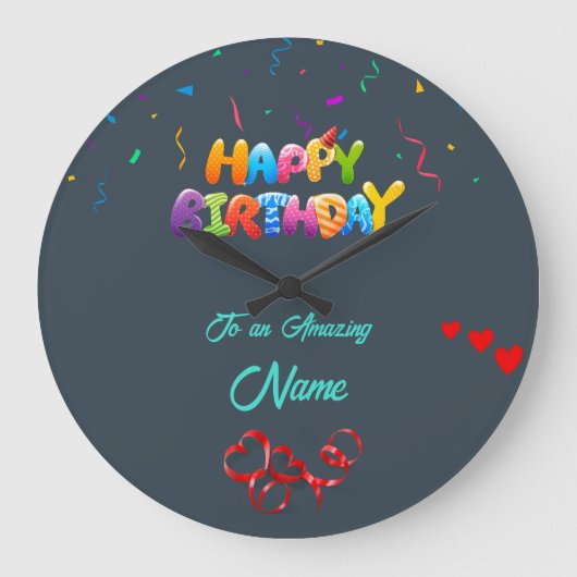 壁パーソナライズされた時計 – ユニーク誕生日 ラージ壁時計 (正面)